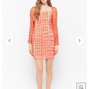 NWT Mesh Ruched Gingham Dress
